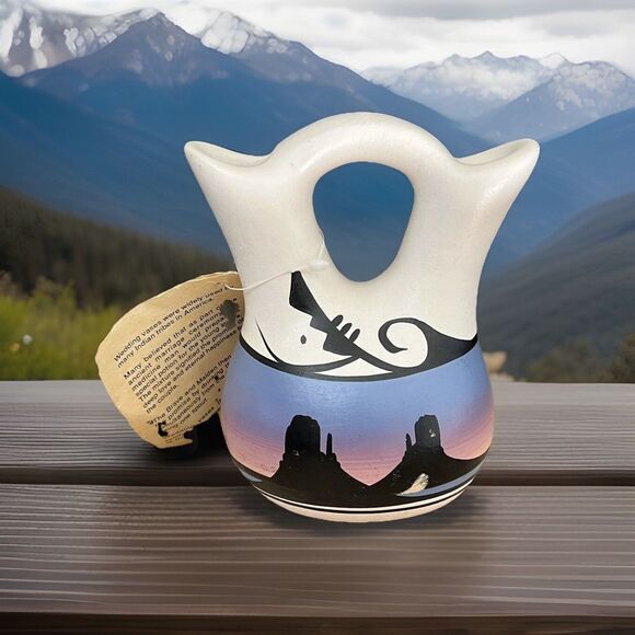 Benally Dine Navajo Pottery Wedding Vase Native American Artist Desert Scene 6" - Picture 5 of 10